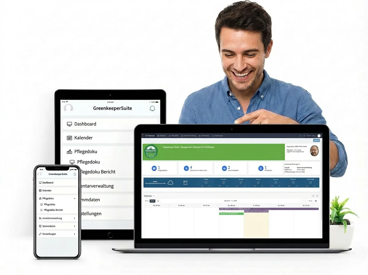 Greenkeepersuite im Webbrowser auf dem Laptop
